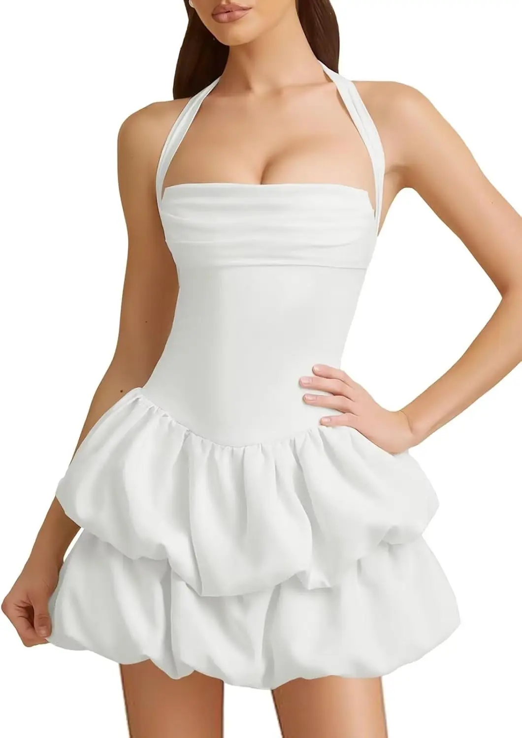 

Атласное платье для встречи выпускников с бретелькой на шее, короткое многослойное коктейльное платье 2025 года для женщин, мини-платья для выпускного вечера для подростков выше колена, мини