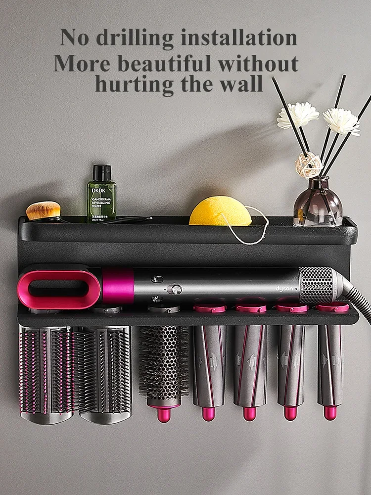 ผู้ถือเครื่องเป่าผม Wall Mount เหมาะสําหรับ Dyson Airwrap ชั้นวางเครื่องเป่าผมและผม Curler ผู้ถือ Rack ห้องน้ํา Organizer FR2002