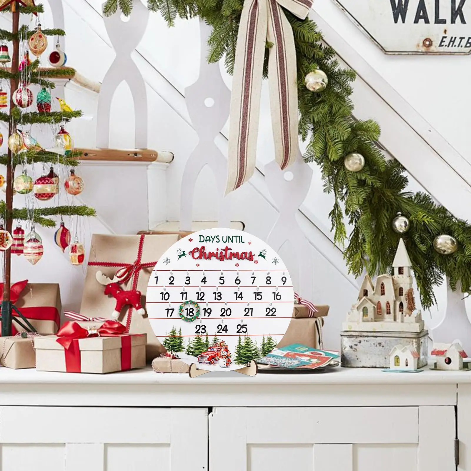 Christmas Countdown 25 Days Christmas Advent Calendar Wooden Decoration Door Sign Calendar for Indoor Outdoor Wall Fireplace