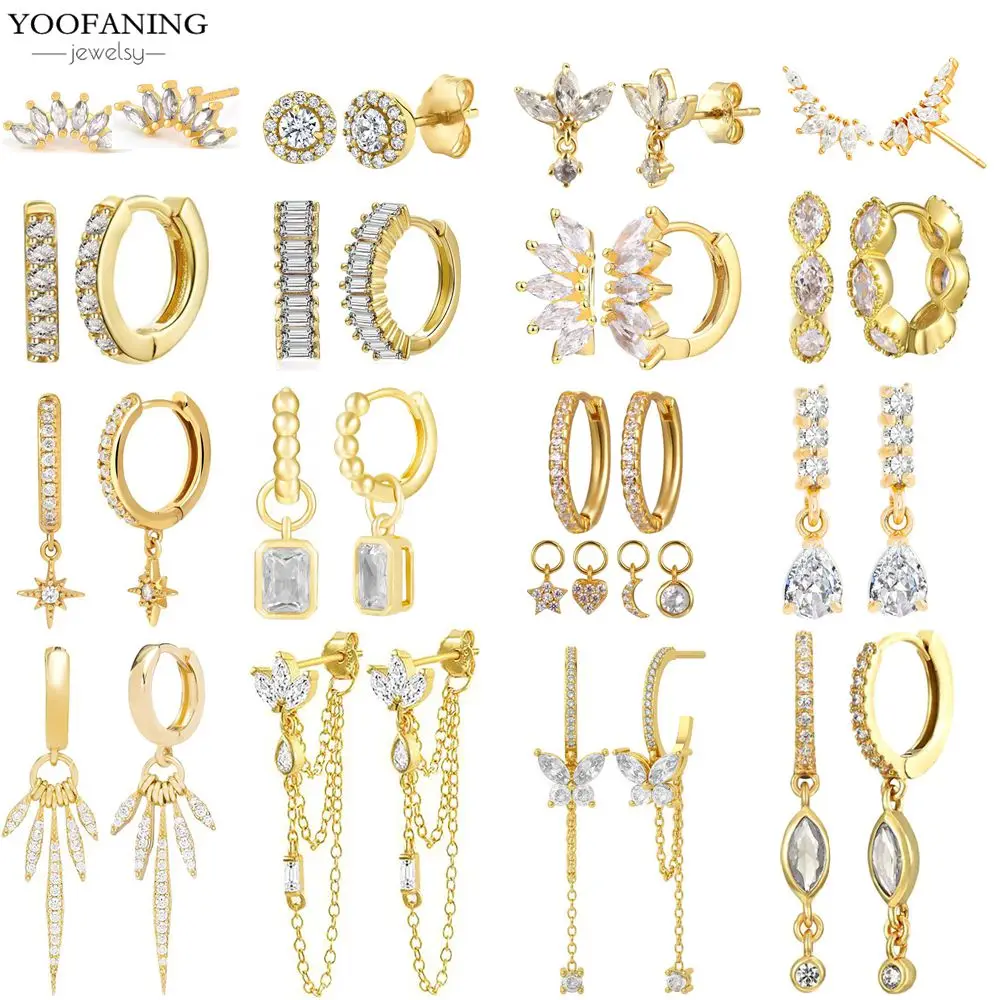 

925 Sterling Silver Needle Luxury Gold Hoop Earrings White Zircon Exquisite Tassel Series Elegant Earrings for Women Jewelry