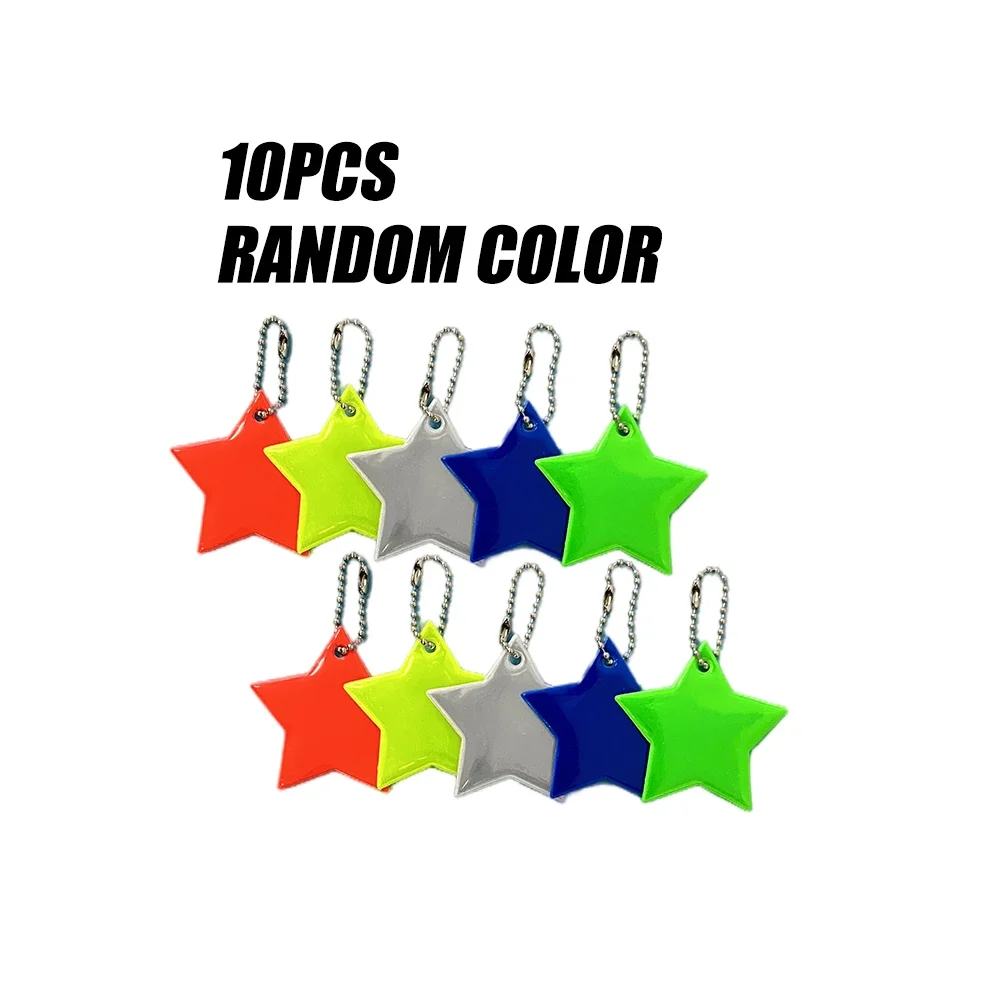 10 peças chaveiros reflexivos de dupla face simples e elegantes com estrela de cinco pontas à noite