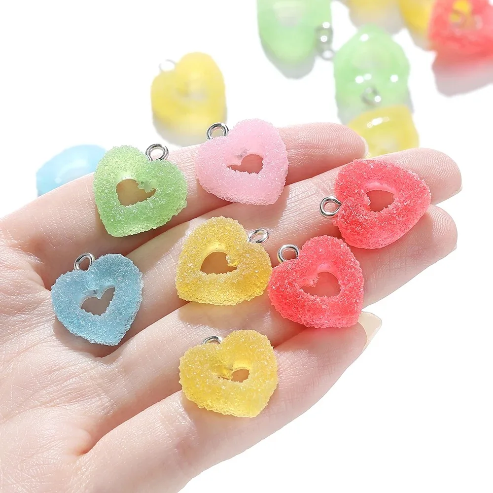 10pcs Lot Colorful Heart Soft Candy Resin Pendants, Lovely Sweets Charms Bulk Accessories for Earring Bracelet Craft Making