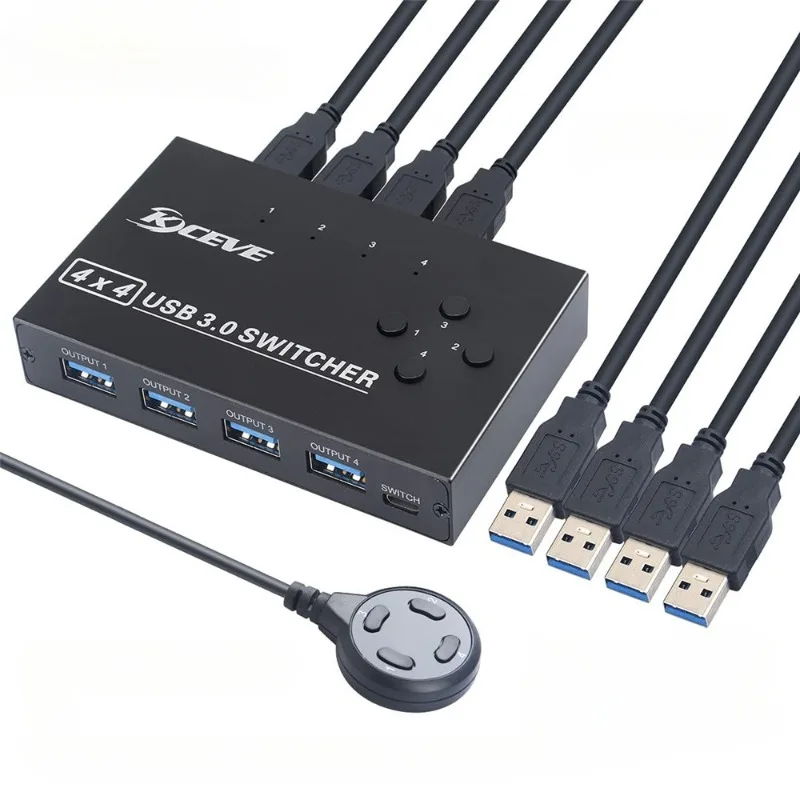 

Usb3.0 коммутатор четыре в четыре выхода распределения 4 4-портовый сплиттер алюминиевый сплав интерфейсный Ключ конвертер принтер Sharer