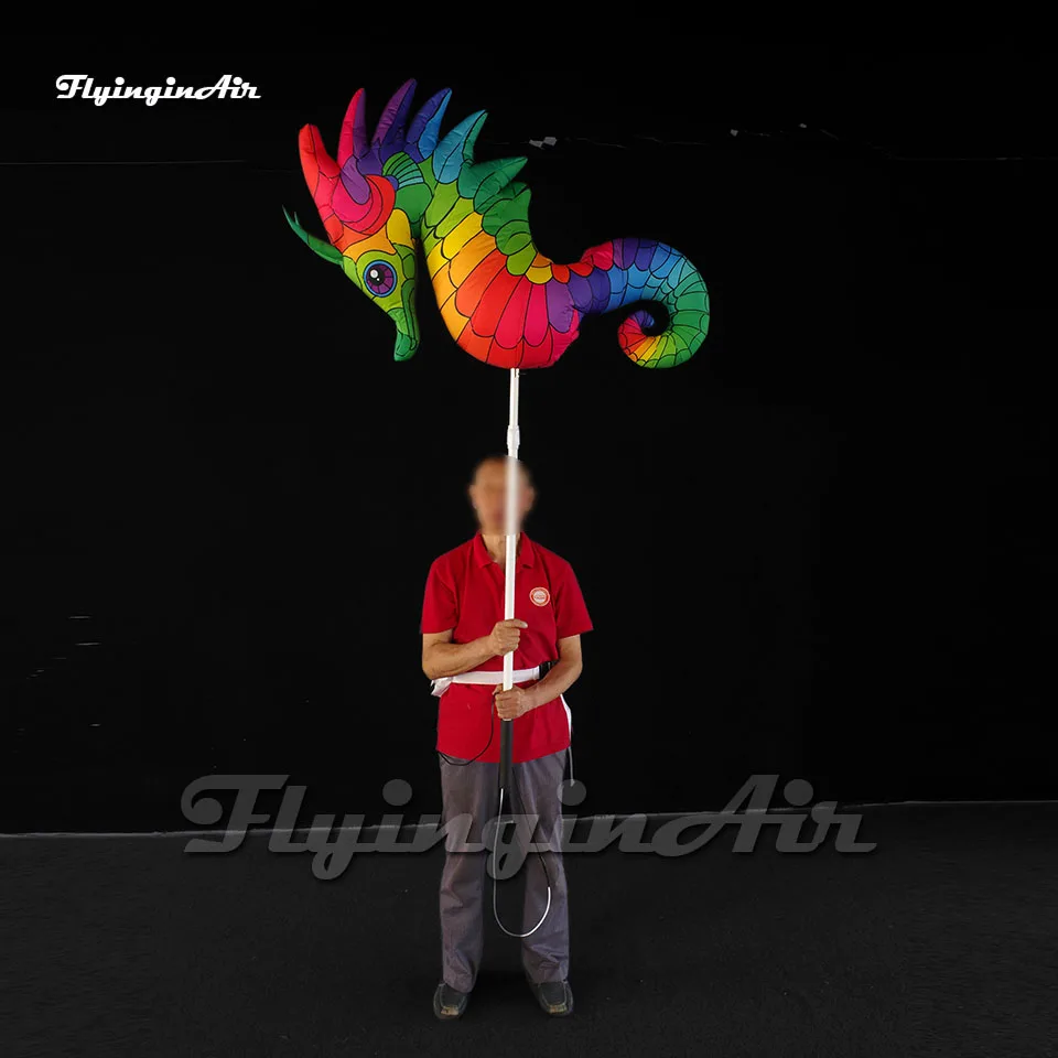 Parade Performance Holding Colorful Inflatable Seahorse Puppet Cartoon Sea Animal Model Blow Up Fish Balloon For Event