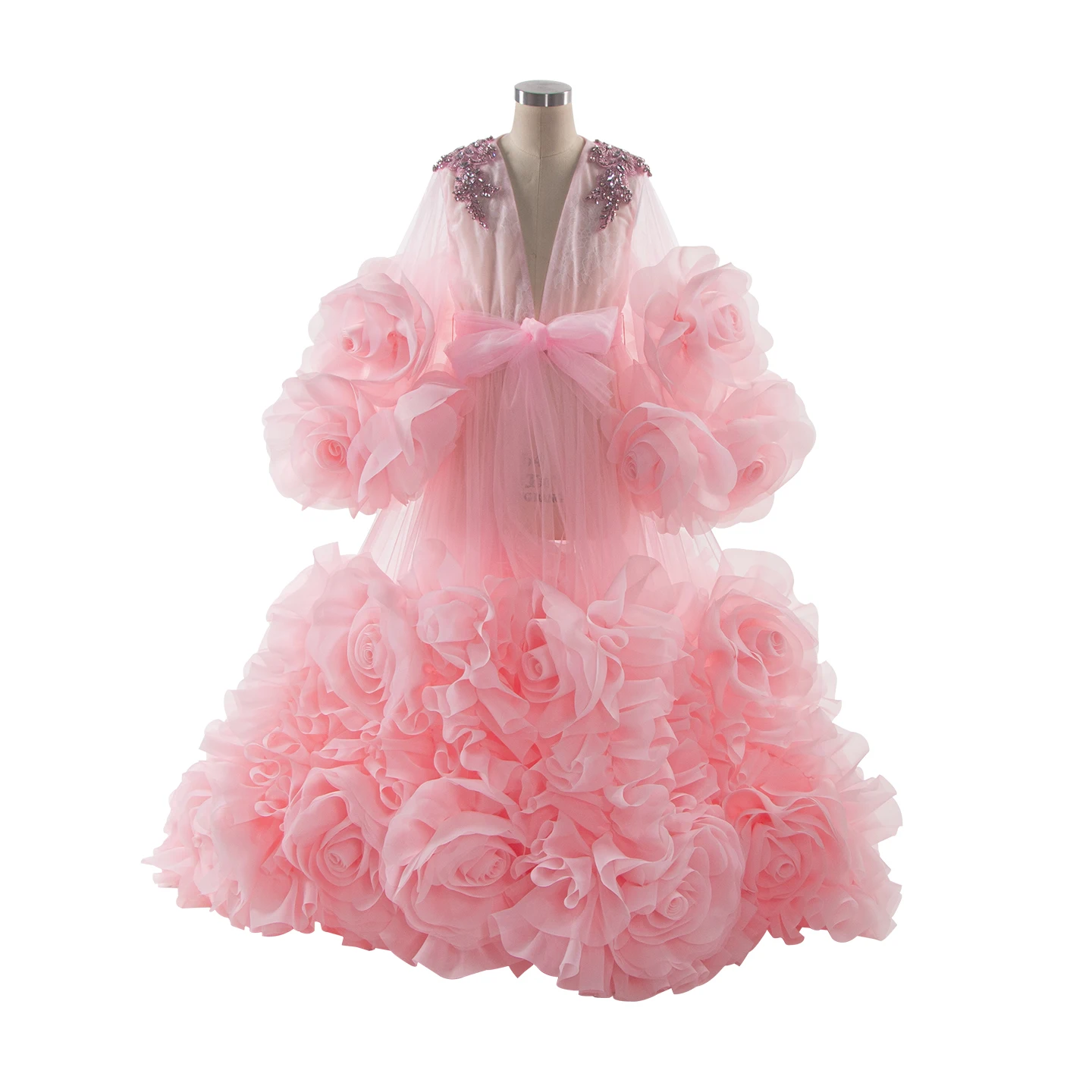 Pink Organza 3D Flowers Child Birthday Dress Flower Girl Dresses Princess Party Dress Photo Shooting Dress YW260298