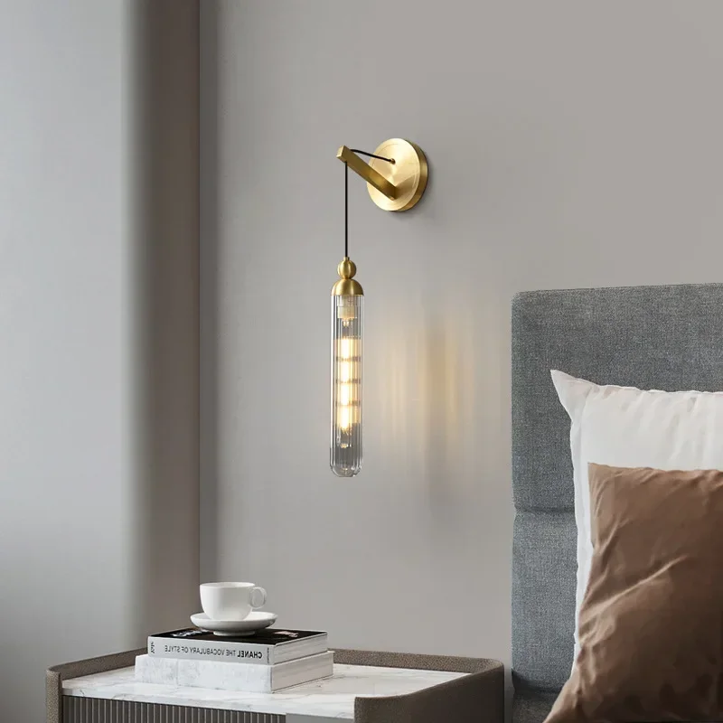 

Copper E14 Wall Lamp Clear Glass Bedroom Foyer Sconce Gold Black Metal Bedside Lighting Fixtures Surface Mount