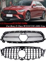 Front Grille For Mercedes Benz E Class W213 C238 GT Panamericana Diamond E53 E63 Style Facelift AMG Black Silver Chrome Grill