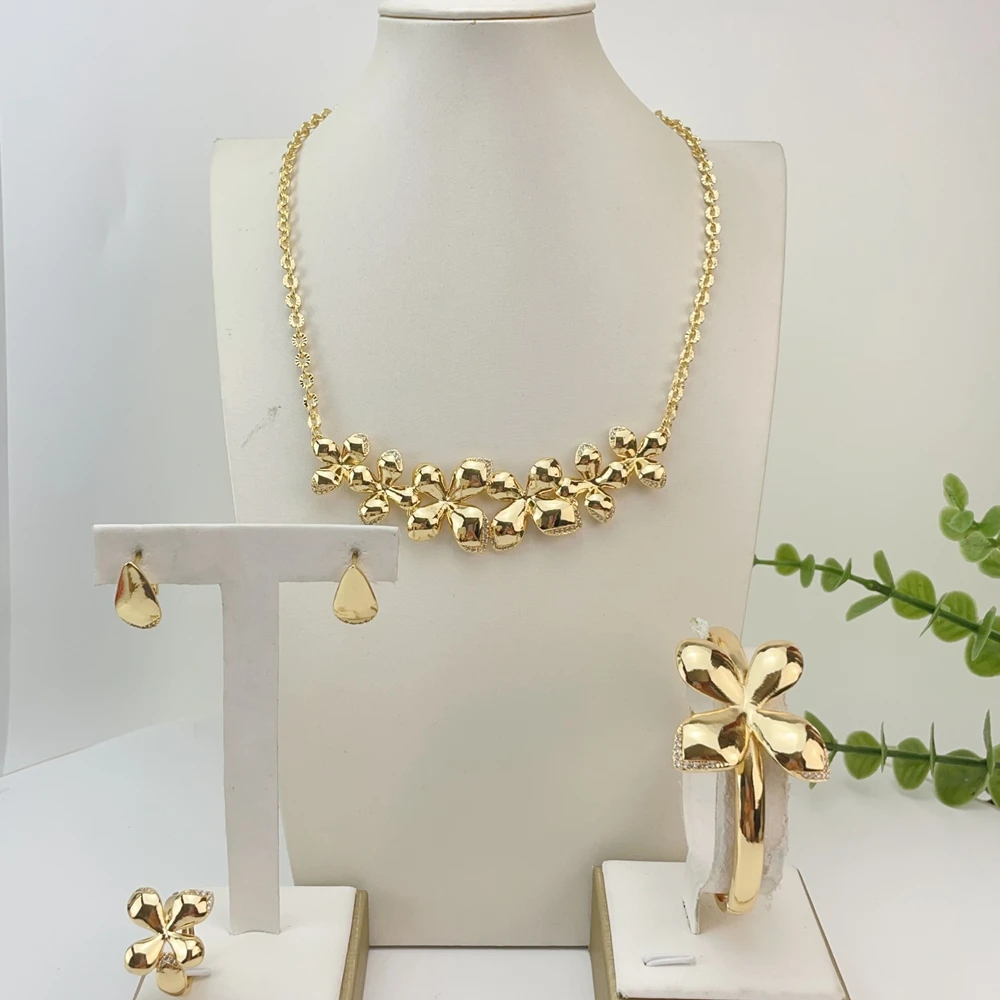 Yuminglai Brazilian Jewelry Sets Gold Plated Beads Jewelry for Women Wedding Party FHK29700