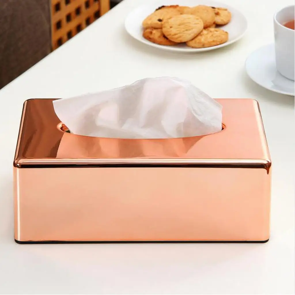 Rose Gold Tissue Box Dispenser Case Modern Fashion Home Office Car Accessories