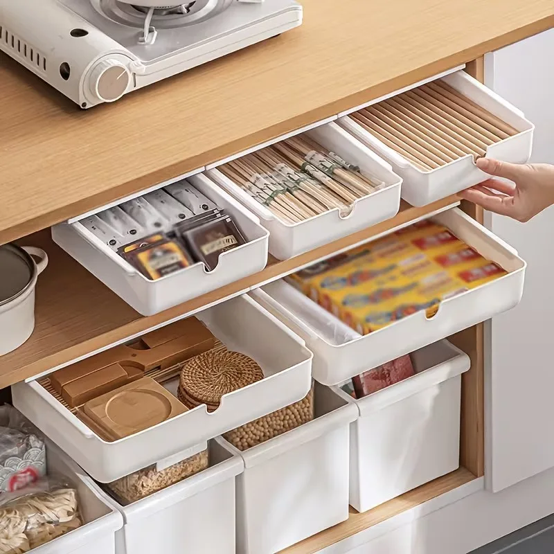White Self Adhesive Under Desk Storage Drawer Box Hidden Organizer for Makeup Pencils Office Desk Space Saving