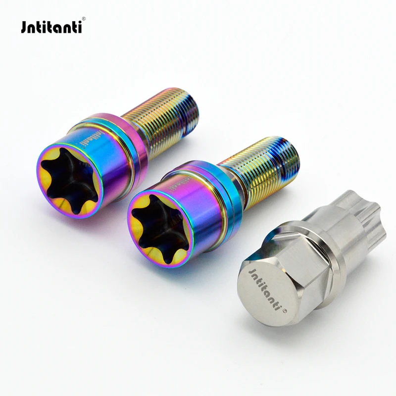 Jntitanti Factory 10.9 Grade Anti-Theft Gr.5 Titanium Alloy Torx BMW Wheel Bolt 4pcs+1key M12X1.5 x28-45mm and M14X1.25x28-45mm