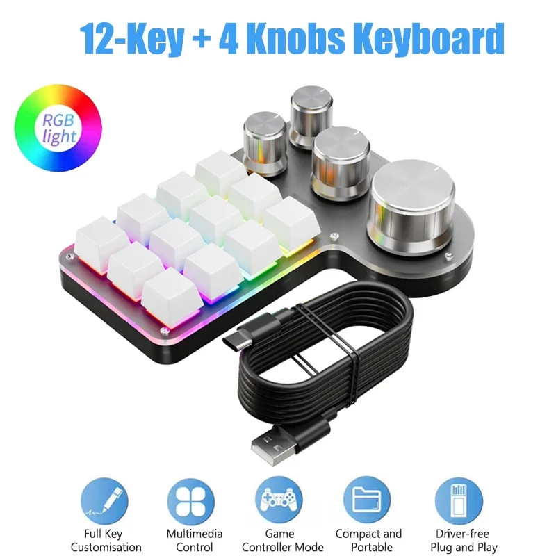 Bluetooth Programming Macro Custom 4 Knob Keyboard RGB 12 Keys Wired Keyboards Gaming Keypad Mechanical Hotswap Macropad