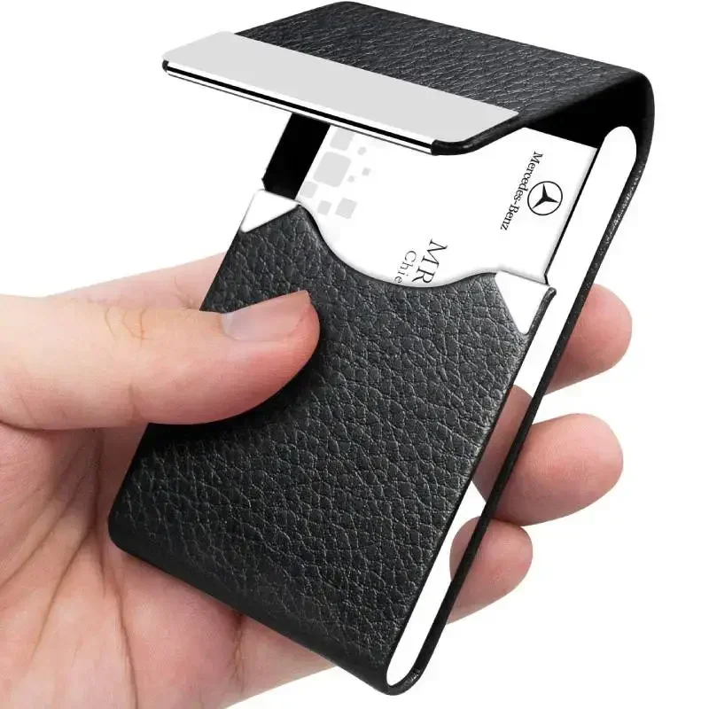 Business Card Holder PU Leather Business Card Case Name Card Wallet Slim Metal Pocket Organizer Gifts for Men Women Office