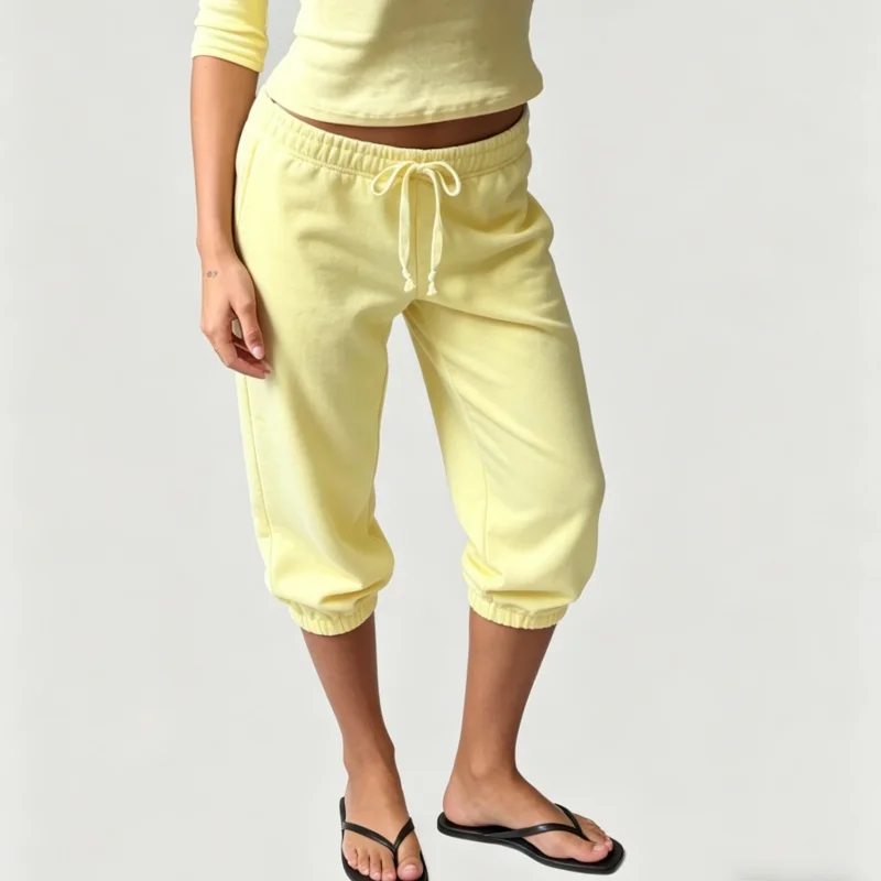 Pantalon de survêtement capri pour femme, décontracté, uni, taille élastique, cordon de serrage, coupe courte, style jogger, short long
