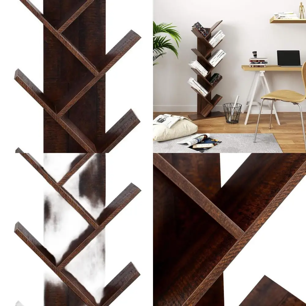 

Walnut 9-Tier Corner Bookshelf - Large Capacity Storage for Books, CDs, and Games, Ideal for Home Office and Living Spaces