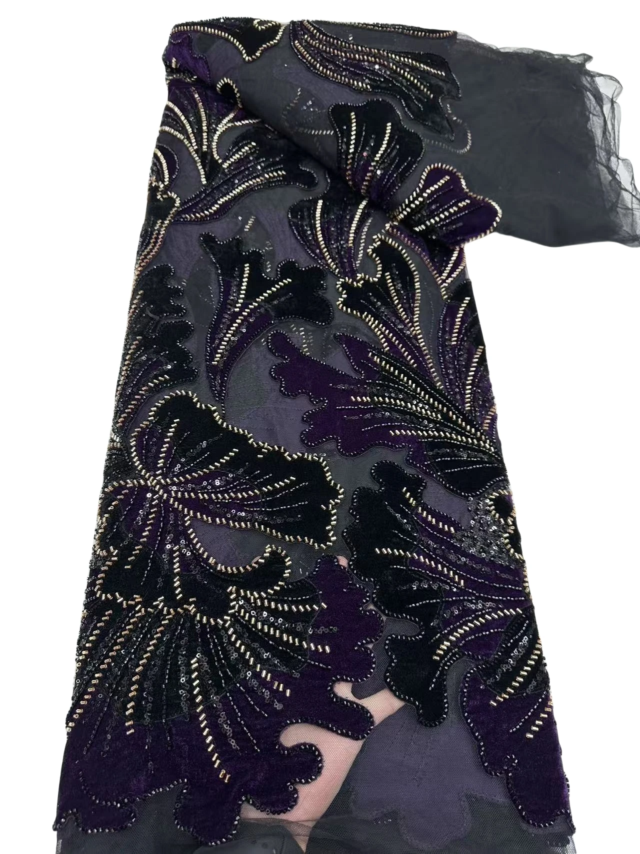 2026 Latest Delicate Best Quality Soft Embroidered Velvet lace With Stones fabric For Wedding Evening Dresses U_Ge5898