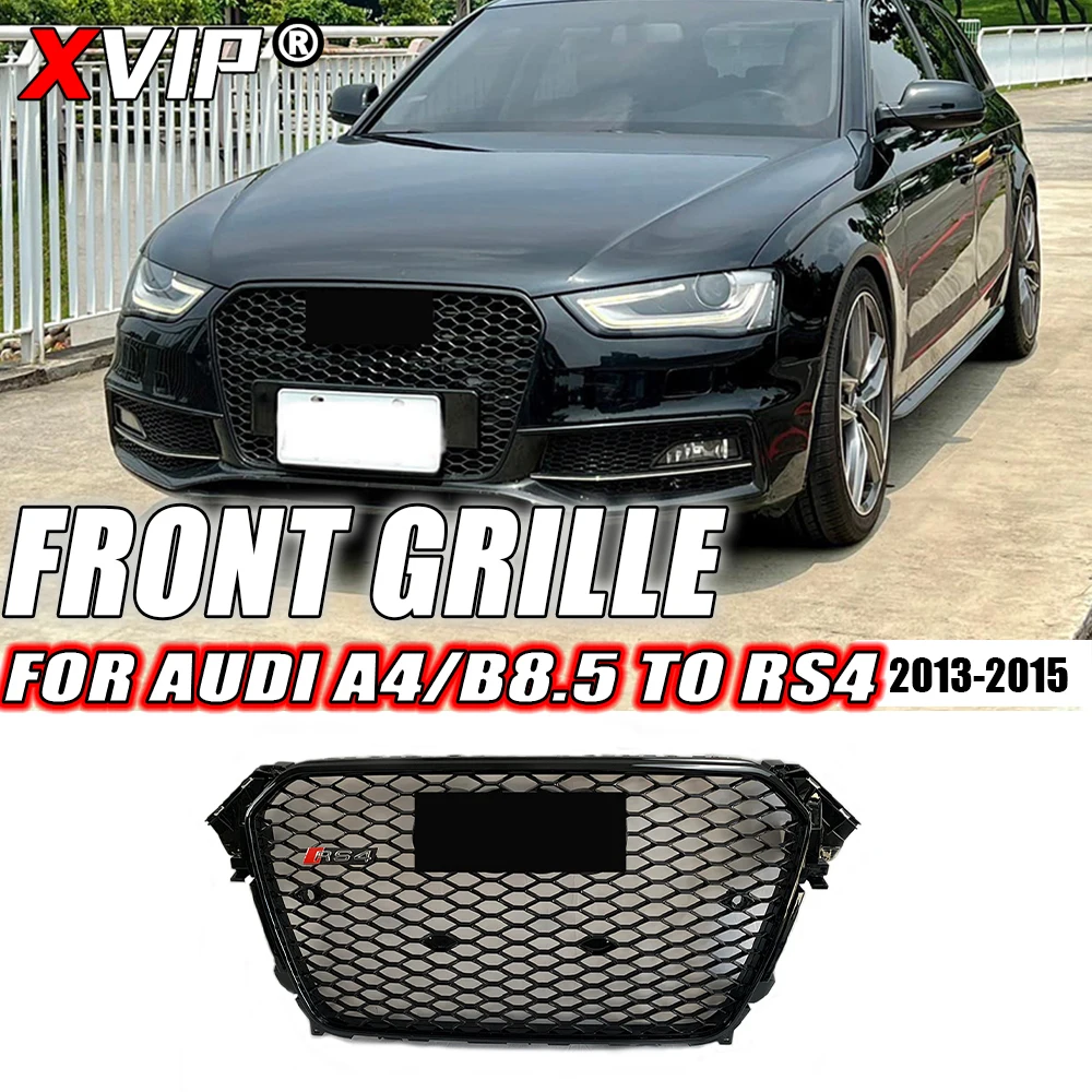 XVIP RS4 Style All Glossy Black Frame Honeycomb Front Bumper Grille For Audi A4 B8.5 2013-2015 To RS4 Style Grilles Upper Grille