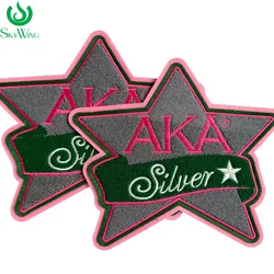 AKA Silver Star Patch, Chenille Embroidered Iron on Patch for Sweatshirt, Alpha Kappa Alpha Sorority, Gray&Cream, 11 inch