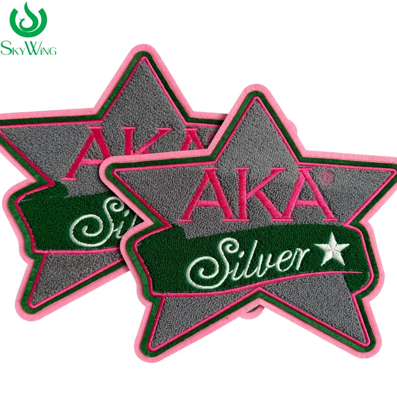 AKA Silver Star Patch, Chenille Embroidered Iron on Patch for Sweatshirt, Alpha Kappa Alpha Sorority, Gray&Cream, 11 inch