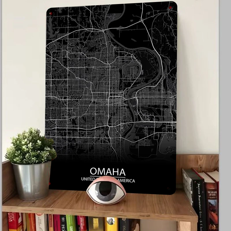 Omaha City Map Art Metal Wall Decor Modern Home Decoration Nebraska USA Urban Poster Print