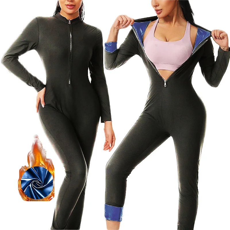 بدلة ساونا MrifDila بدلة رياضية كاملة بسحّاب بدلة قفز للتعرق الساخن بأكمام طويلة وسراويل سفلية للتعرق على شكل بدلة للجسم