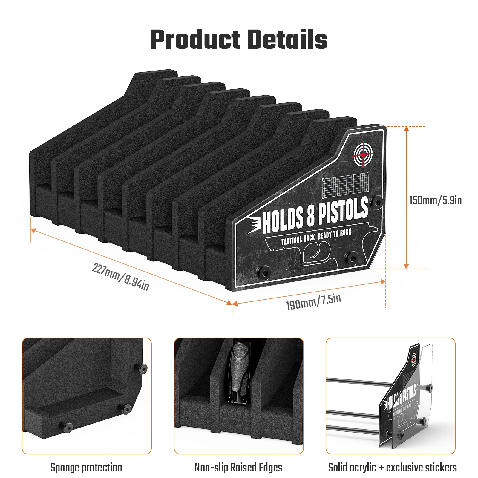 

Модульная штабелируемая подставка для пистолетов, 4/6/8 слотов, подходит для всех размеров пистолетов, защита из пены EVA, для сейфа/шкафа/гардероба.