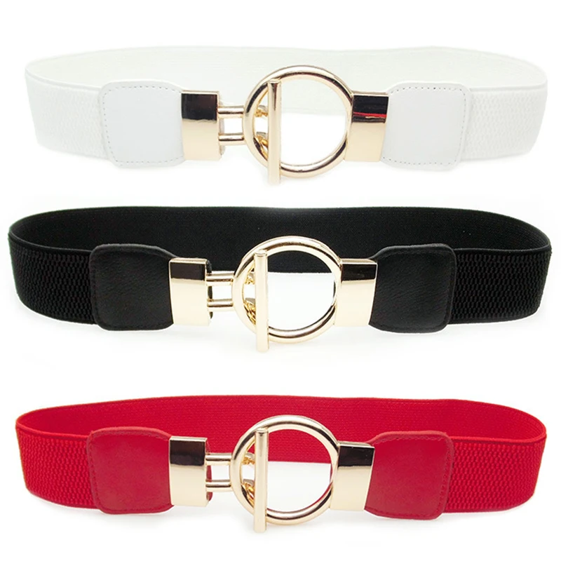 Hot Sale  Women Buckle Waistband Wide Elastic Stretch Waist Belt For Women Dress
