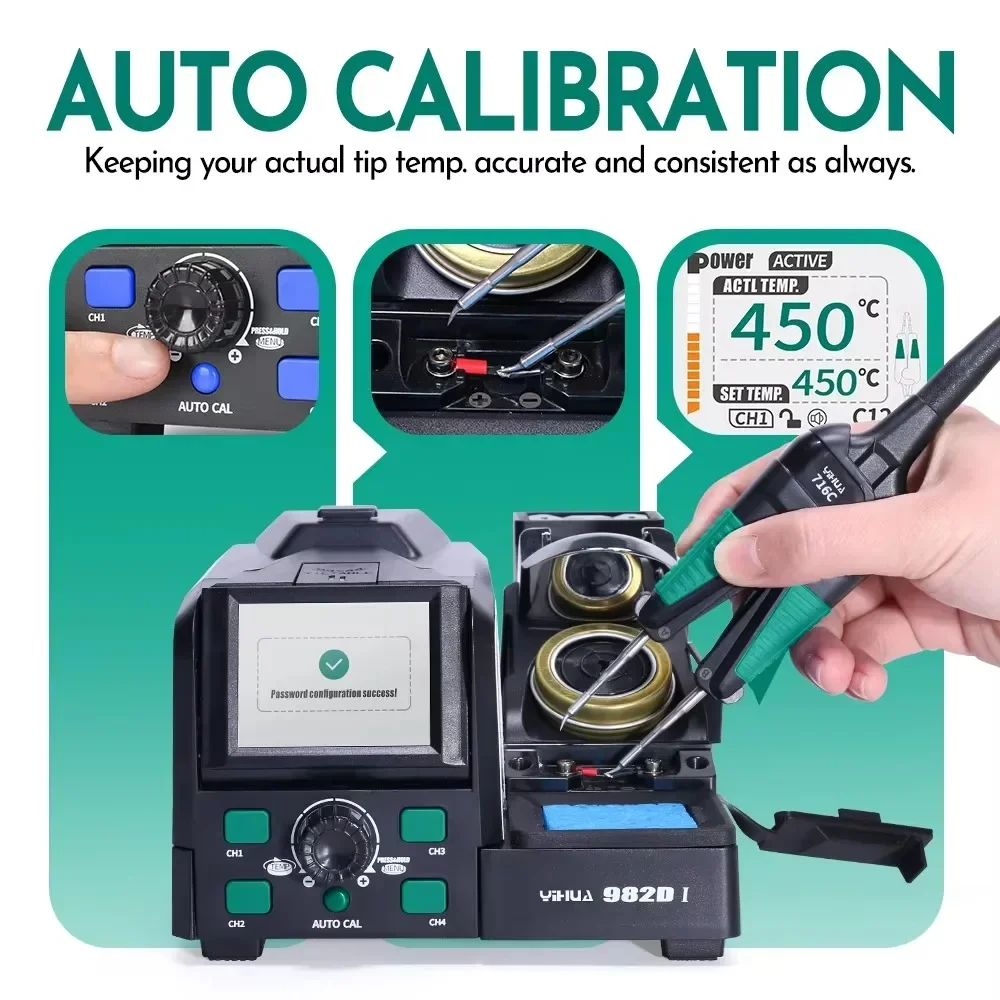 TLF YIHUA 982D-I Precision Tweezers Soldering Iron Station for SMT SMD Micro Component Rework Station With Auto Calibration