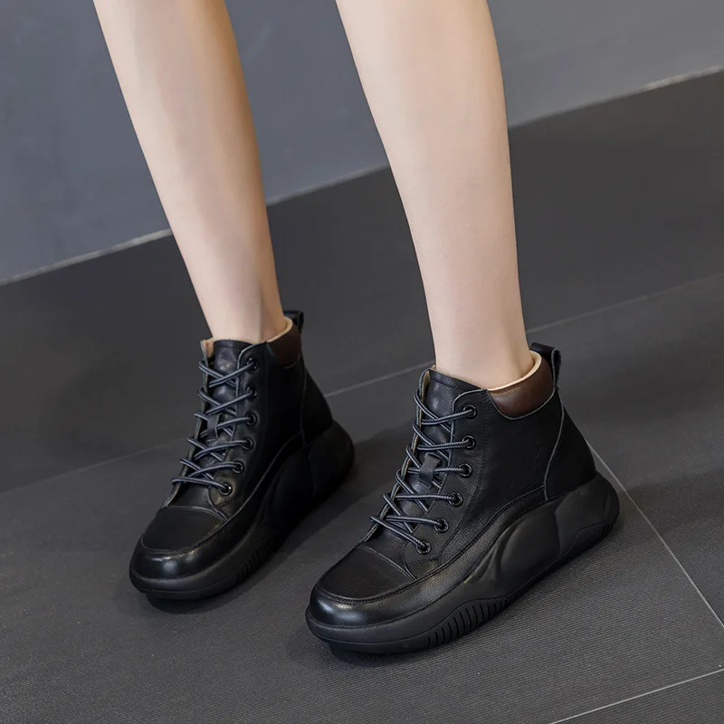 

Head Layer Cowhide Sneakers Leisure Boots Single 2025 Thick Soled Increase Sneakers Winter Shoes Woman New Trendy Shoes