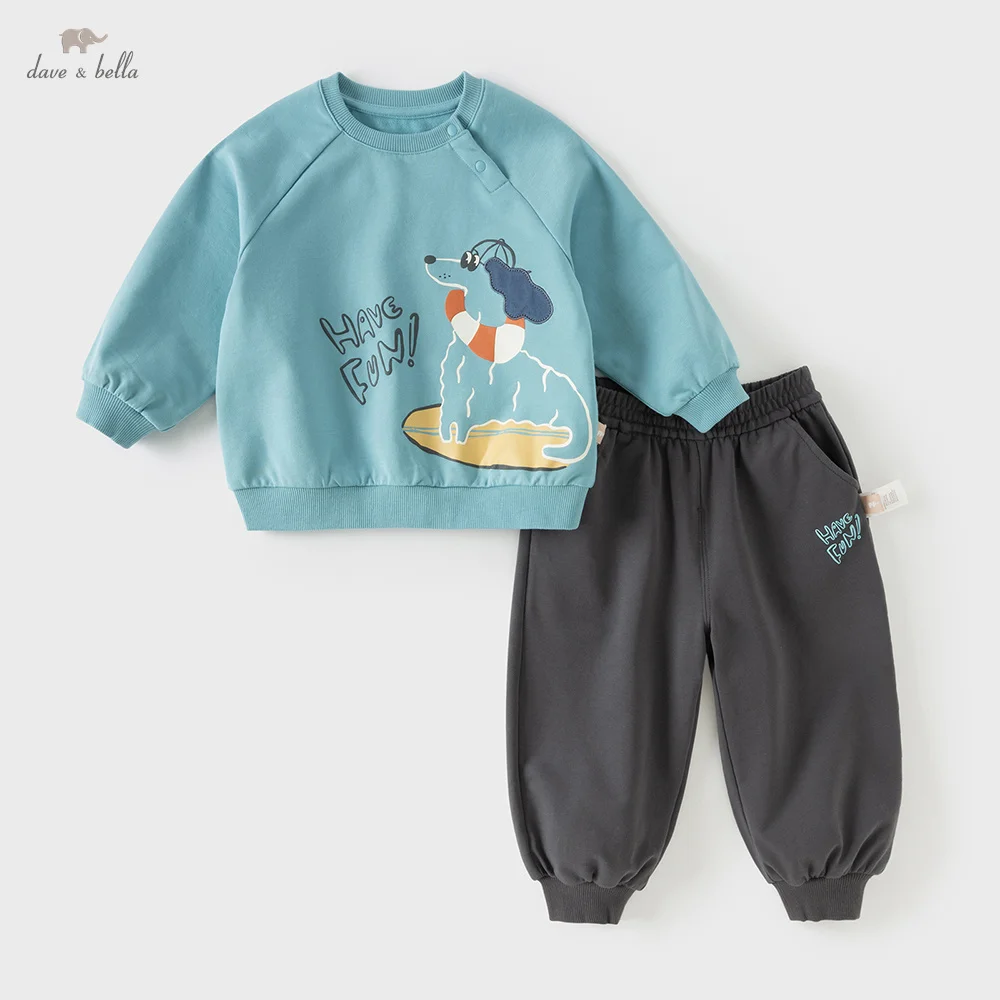 Dave Bella Children Sweatshirt Pant Suits Boys Sets Spring Autumn Cartoon Print Pullover Elastic Trousers Kids Clothes DB1260653