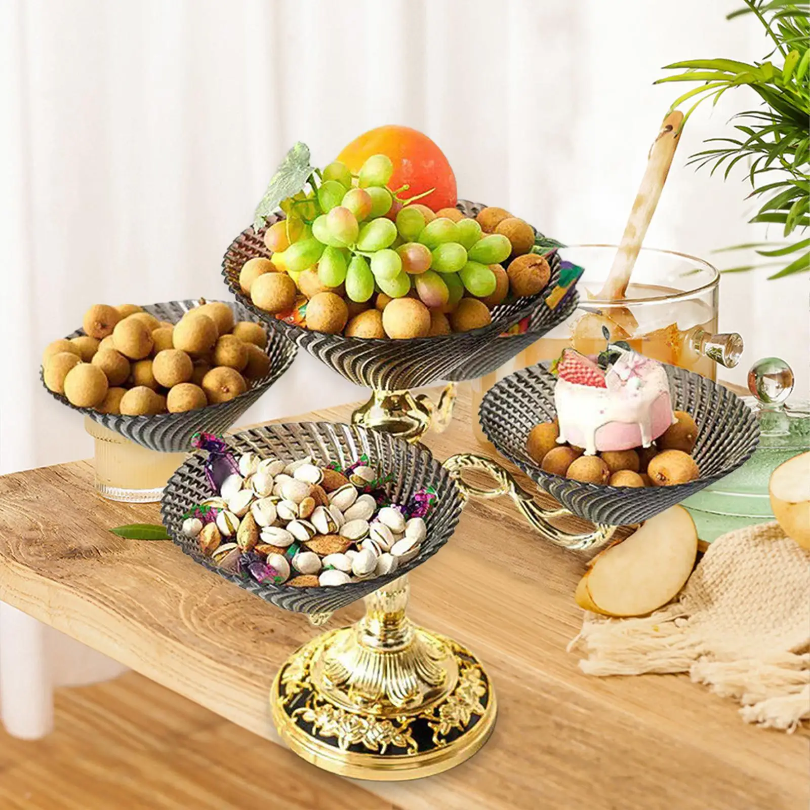 Multi-Layer European Style Luxury Rotating Fruit Tray Rotating Snack Serving Tray Snack Dried Fruit Plate Food Storage Organizer