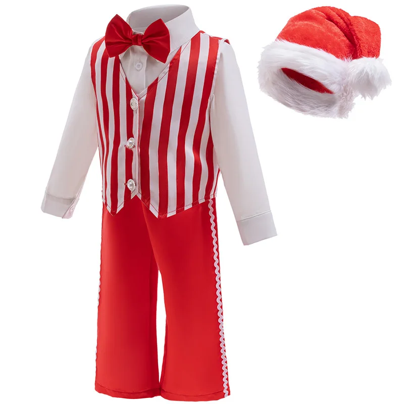 2025 New Children\'s Christmas Costumes Children\'s Striped Gentleman Suit Carnival Christmas Stage Costumes Baby New Year Clothes