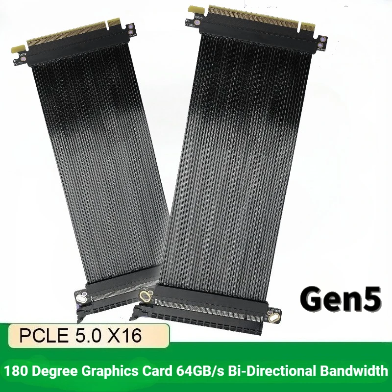 Straight 64GB/S PClE 5.0 Riser Cable PCI-E 5.0 X16 GPU Graphics Card Silver-plated Cable with Gen5 GPUs RTX5090 RTX3060 RX7900XT