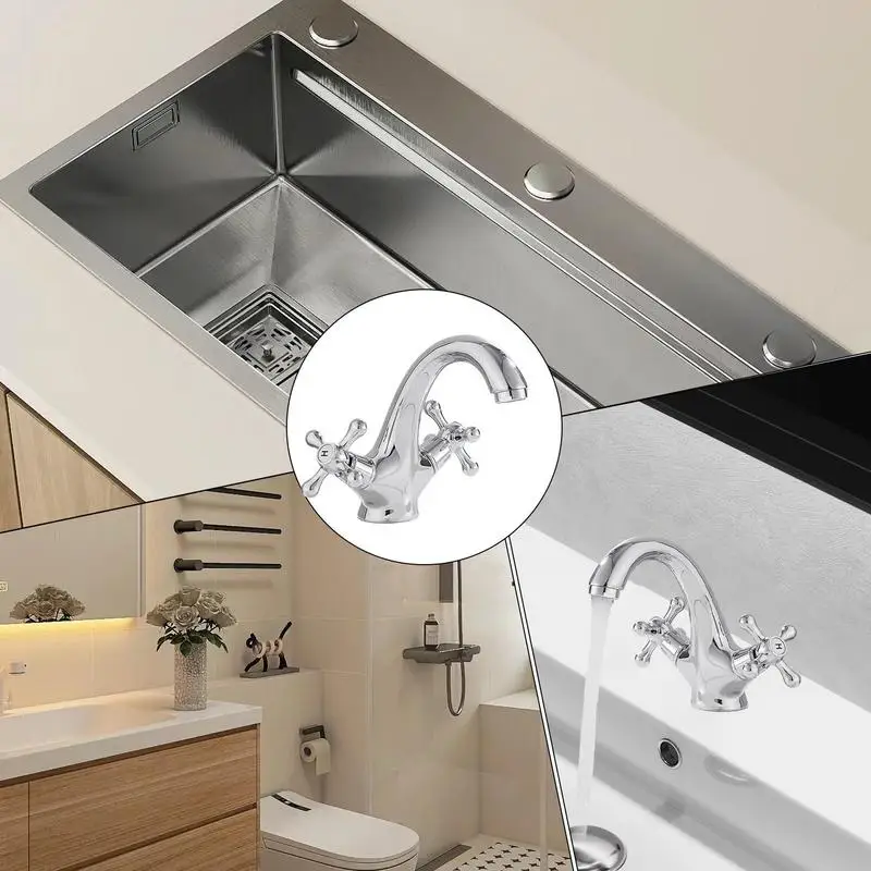 Sink Faucet Brass Antique Bathroom Sink Faucet Double Handle Mixer Tap With 60cm Hose Cold And Hot Replacement Part For Washing