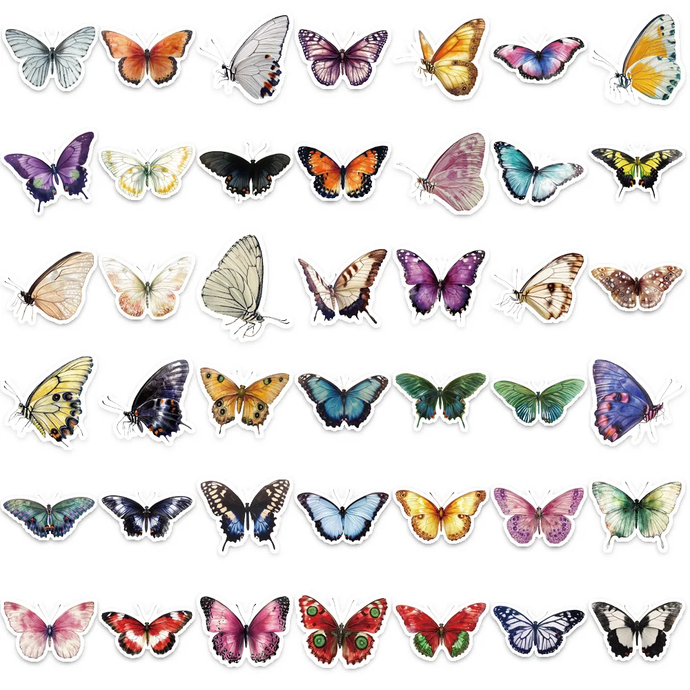 50PCS Colorful Butterfly Graffiti Stickers Scrapbooking Collage Material Decorate Guitar Frame Wall DIY Waterproof Stickers