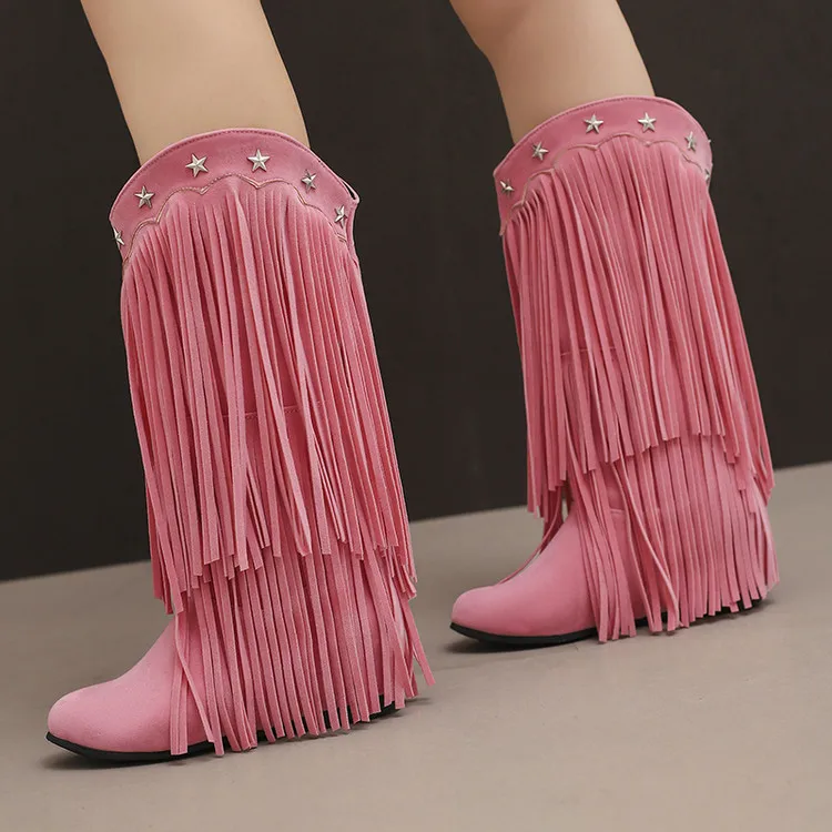 2026 Tassel Women's Boots Five-star Decorationsolid Classic Nightclubs Boots Shoes