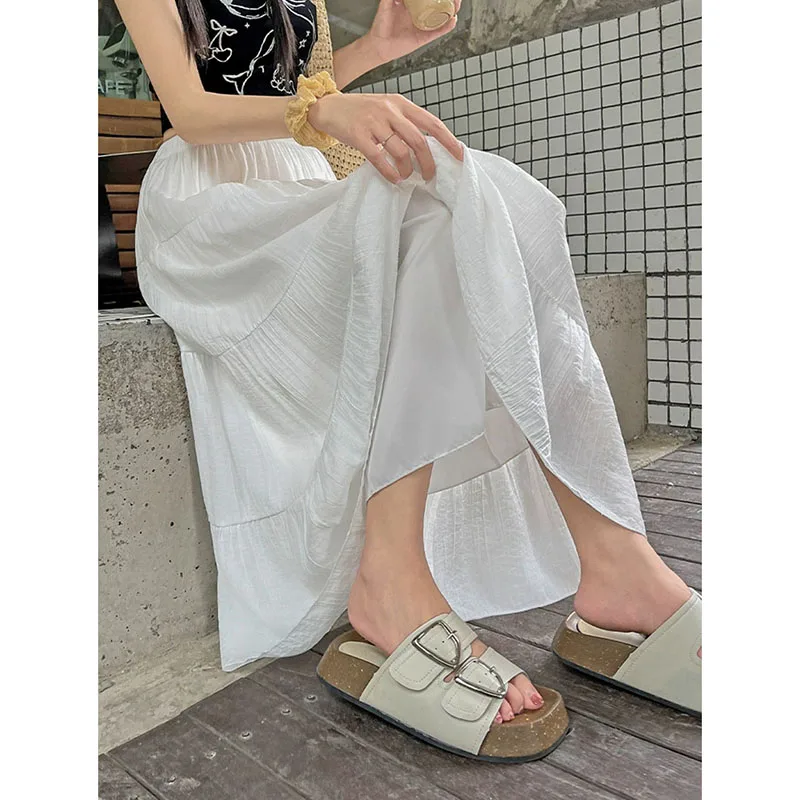 Black White Patchwork Long Skirt Female 2026 Summer High Waisted A-line Skirts Woman College Style Sweet Slimming Cake Skirt