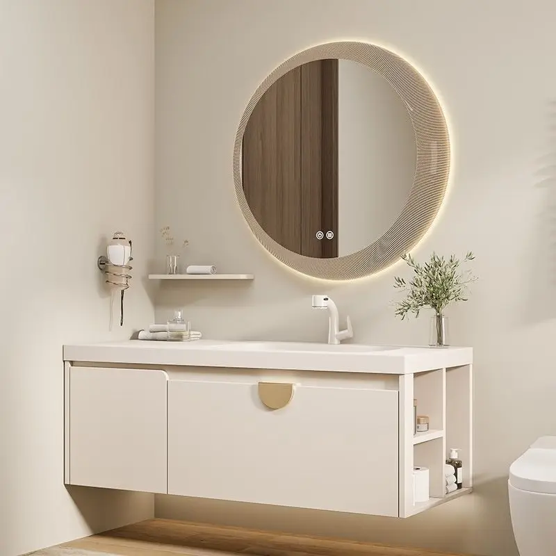 

Corian Integrated Bathroom Sink Cabinet Basin Washbasin Wood Luxury Bathroom Cabinet Toilet Vanity Combination Home Furniture