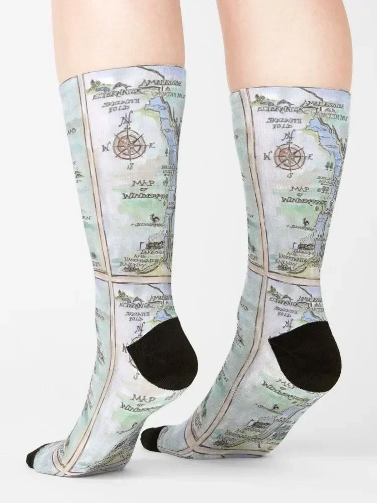Swallows and Amazons map of Windermere in spring colours - Socks cool cute man gift Boy Socks Women's