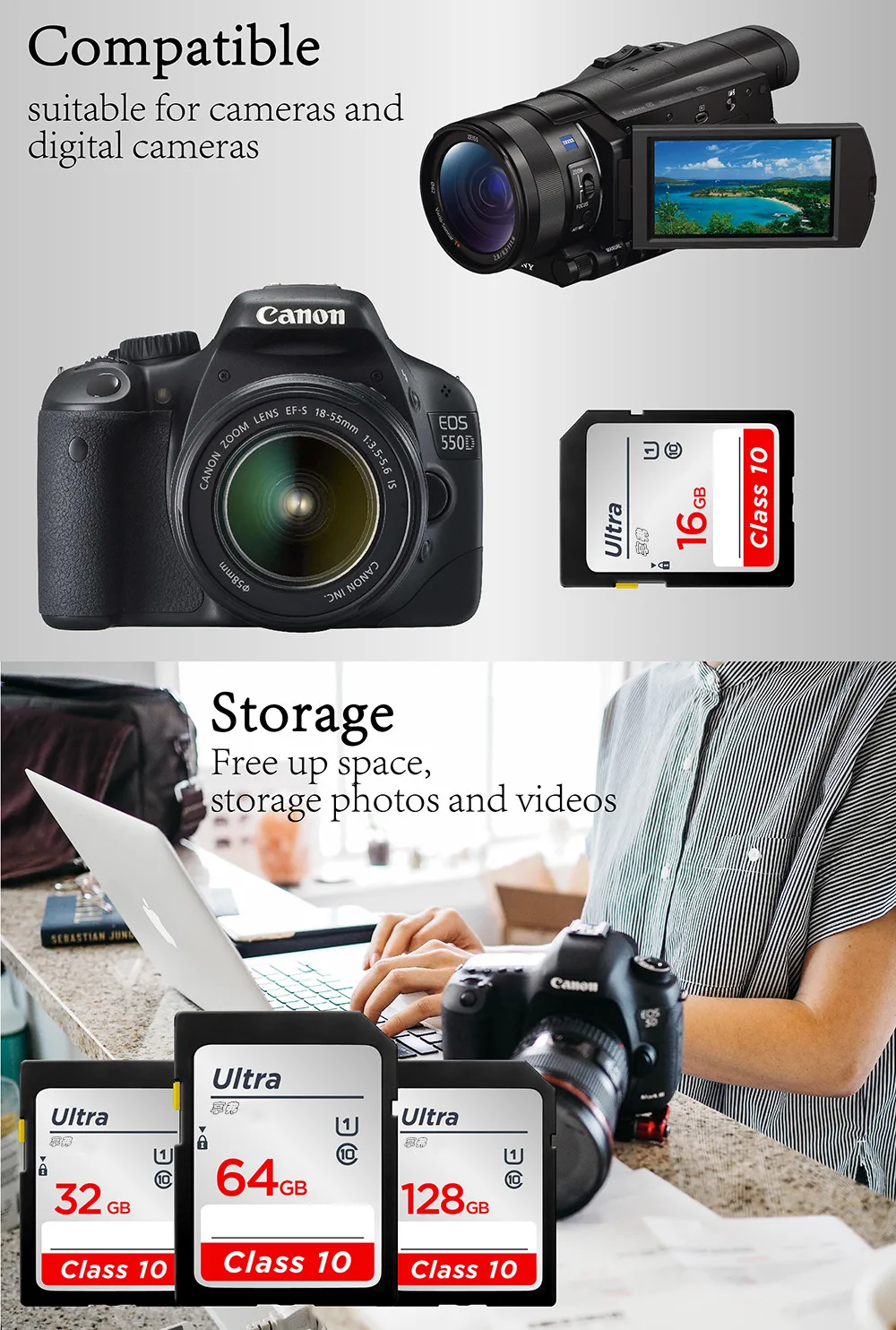 Original 16G 32GB U1 Memory SD 64GB 128GB 256GB U3 SD Card Class10 V10 Memory Card For 1080p 3D 4K Video Camera