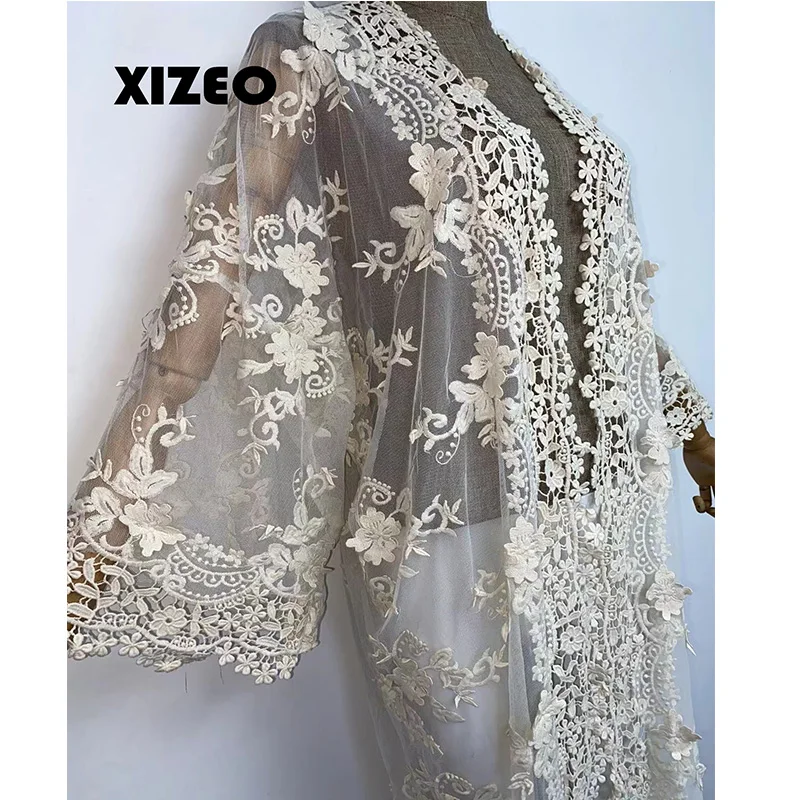 XIZEO  Elegant Autumn Winter Women Cardigan Kaftan Transpare African Holiday Free Size Long Sleeve Party Wedding Gift Kimono