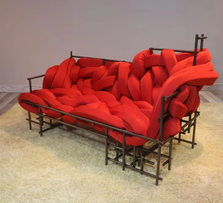^Modern Hotel Furniture Designer Living Room Home Office Personality Art Stainless Steel Fabric Soft Wrap Sofa