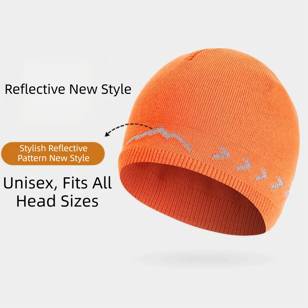 Polyester Material Reflective Knitted Hat Ribbed Knit Texture Double-Layer Fleece-Lined Visibility Safety Hat Unisex Design