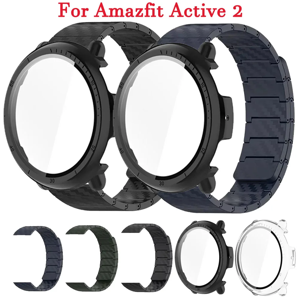 

Carbon Fiber Magnetic Strap+Glass Case For Amazfit Active 2 Screen Protective Cover For Amazfit Active 2 Wristband Correa