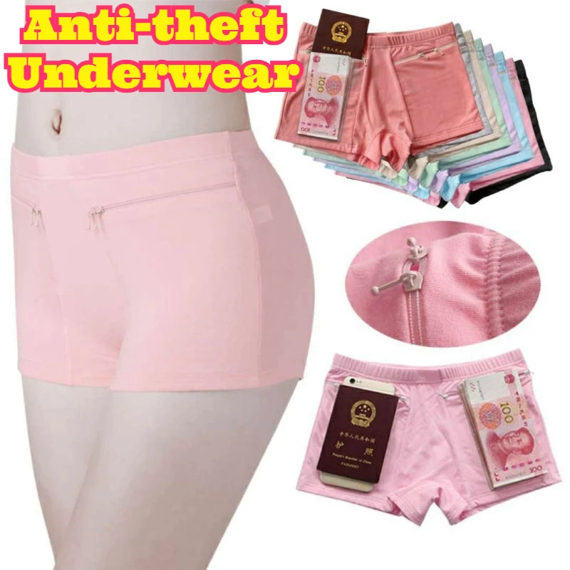 

Женские хлопковые трусы-шорты с высокой талией и молнией, защита от краж, удобные, дышащие, мягкие, эластичные