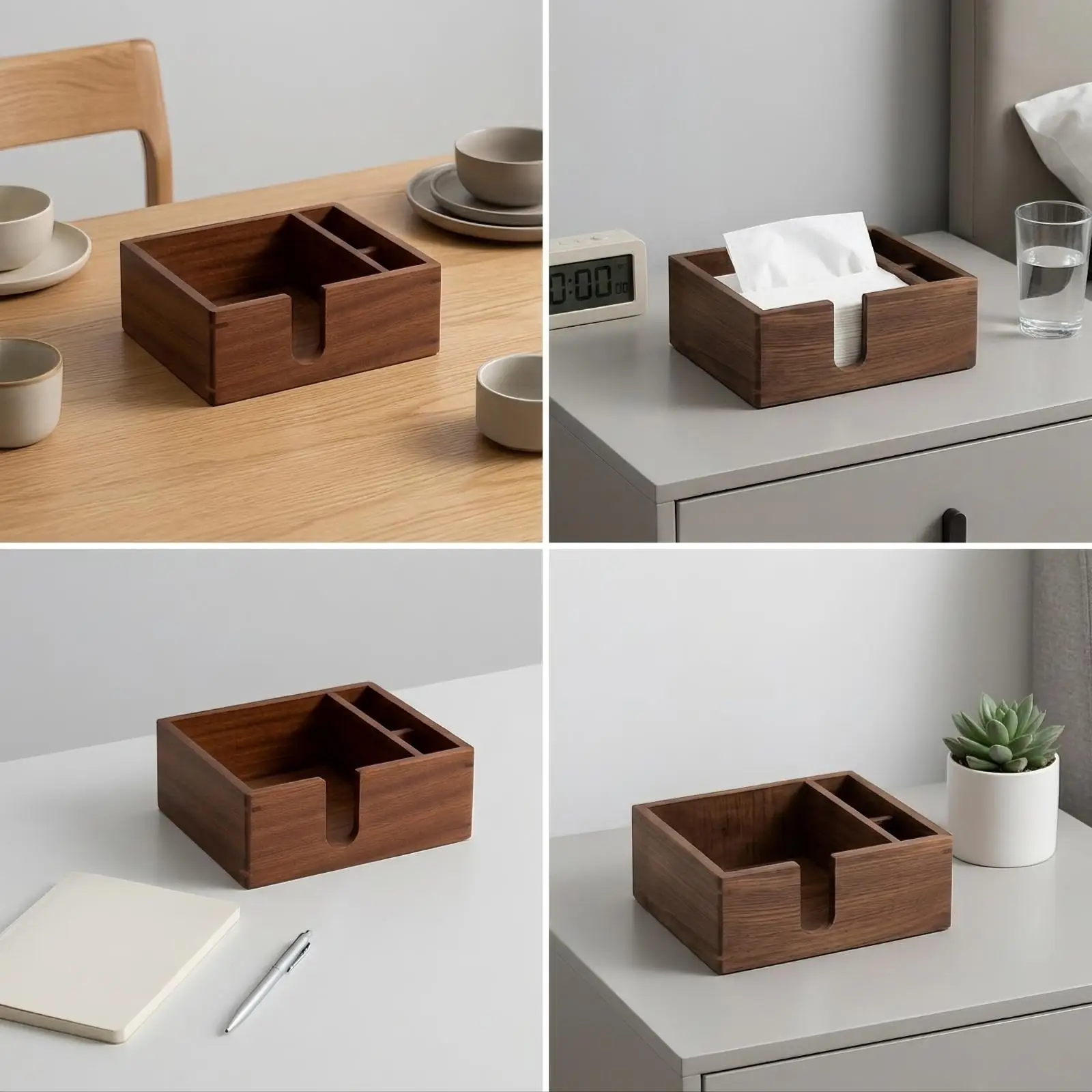 Handmade Wooden Tissue Box Case with Front Dispensing Notch for Home Office Desk Use