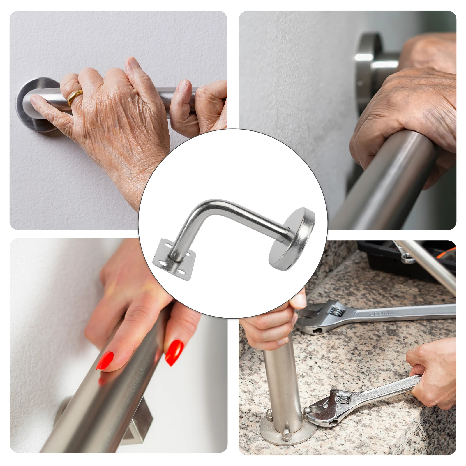 

5 Pcs Stainless Steel Handrail Bracket Durable Anti-Corrosion Suitable for Hotel Restaurant Gym Bathroom Corridor