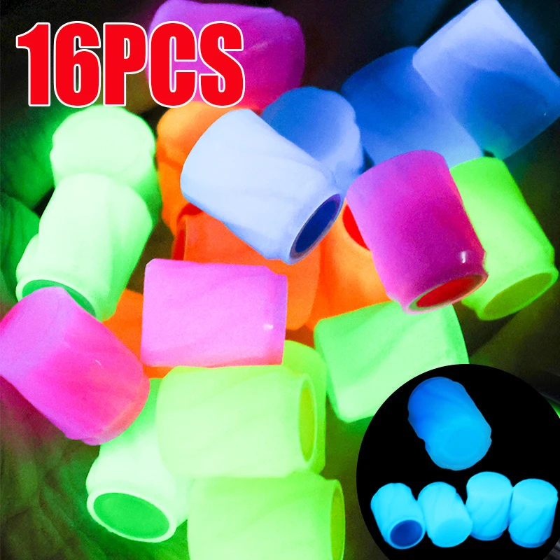 16pcs New Luminous Glow-in-the-dark Car Tyre Valve Cover Universal Fluorescent Car Tire Valve Caps Creative Night Glowing Decor