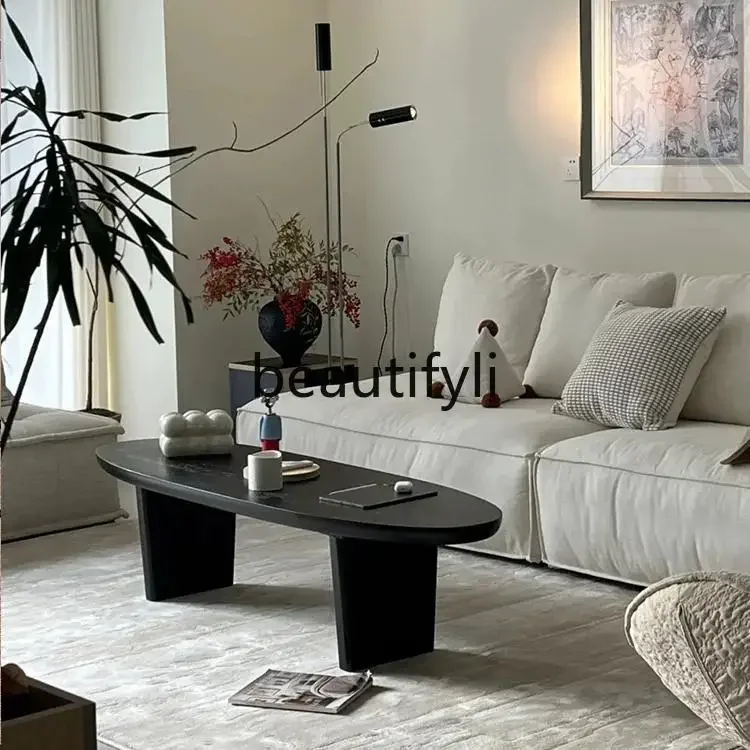 طاولة قهوة من الخشب الصلب والرياح الاسكندنافية وابي سابي، طاولة صغيرة طويلة بحافة سوداء فرنسية من القرون الوسطى