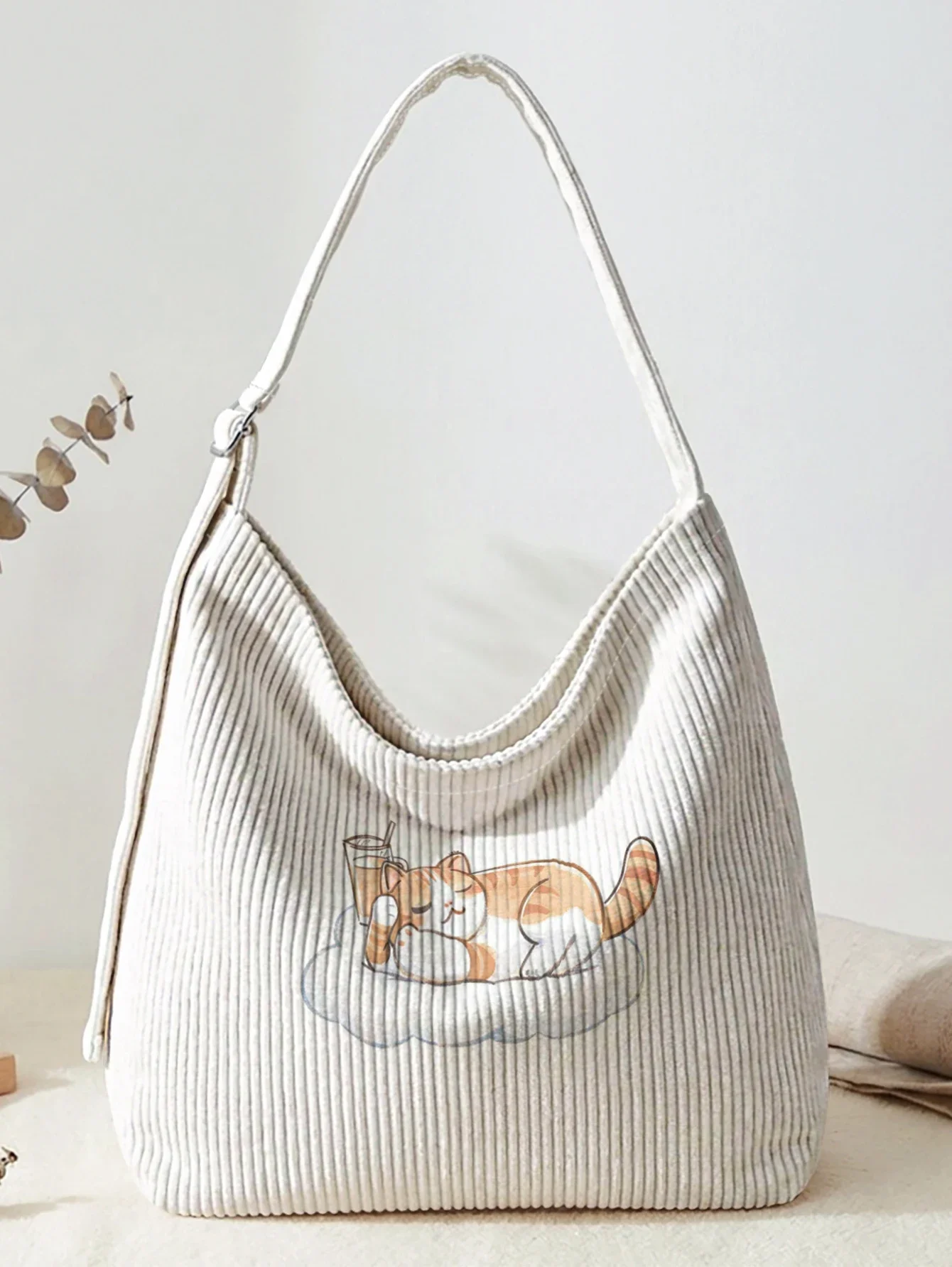 Lazy Orange Cat Print Hobo Bag, Adjustable Shoulder Strap, Large Capacity Shoulder Bag For Shopping Travel Daily Use